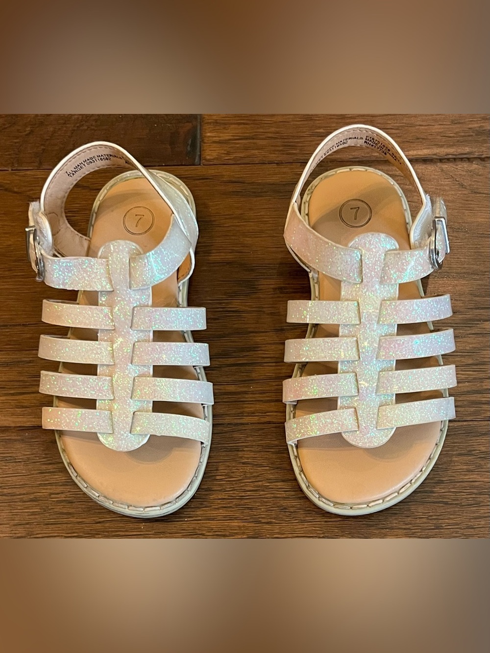 Adorable Cat & Jack Girls' Glitter White Strappy Sandals - Size 7